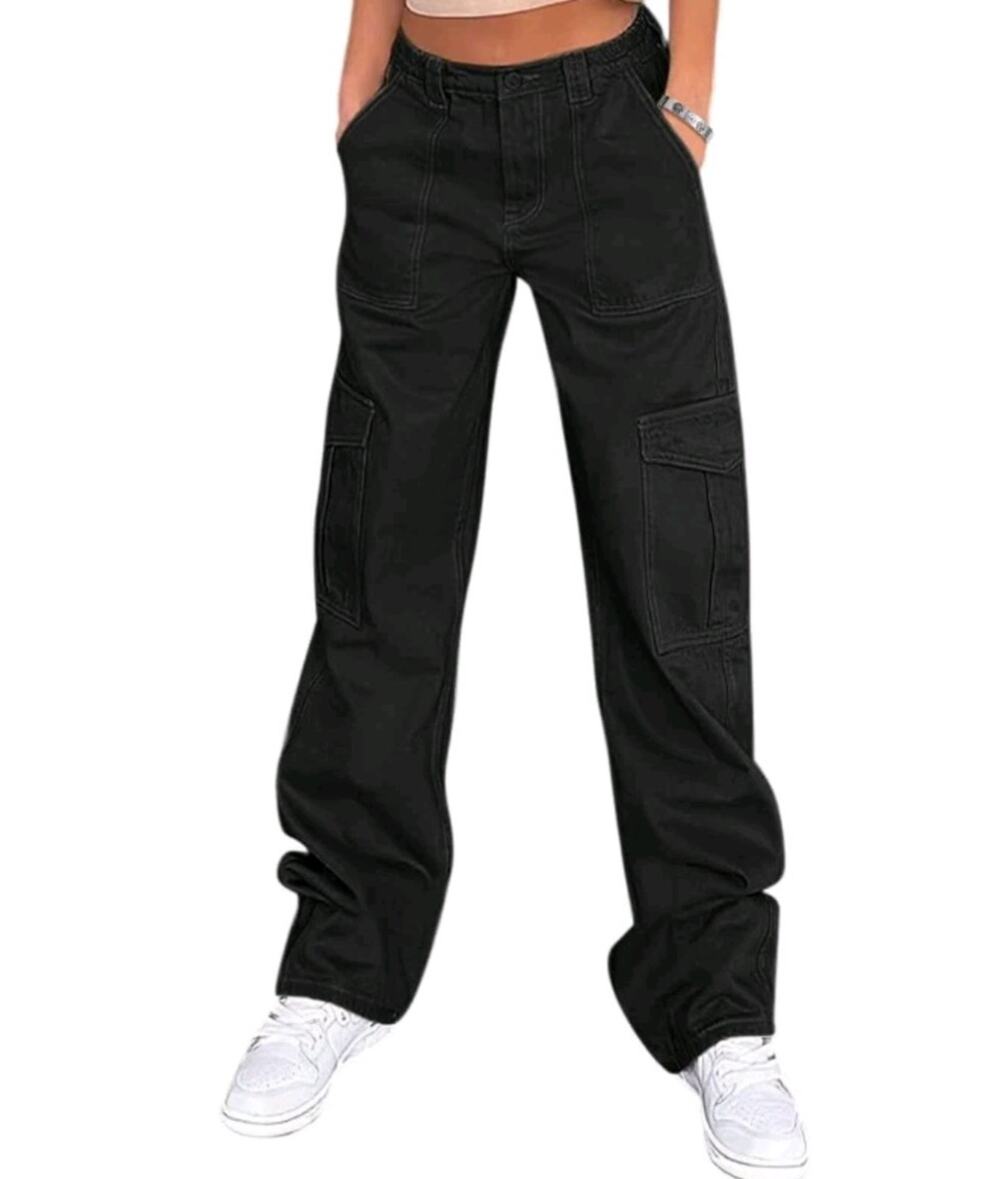 Lepunuo Cargo Pants Women High Rise Grunge 90s Baggy Stretchy Wide Leg Med
